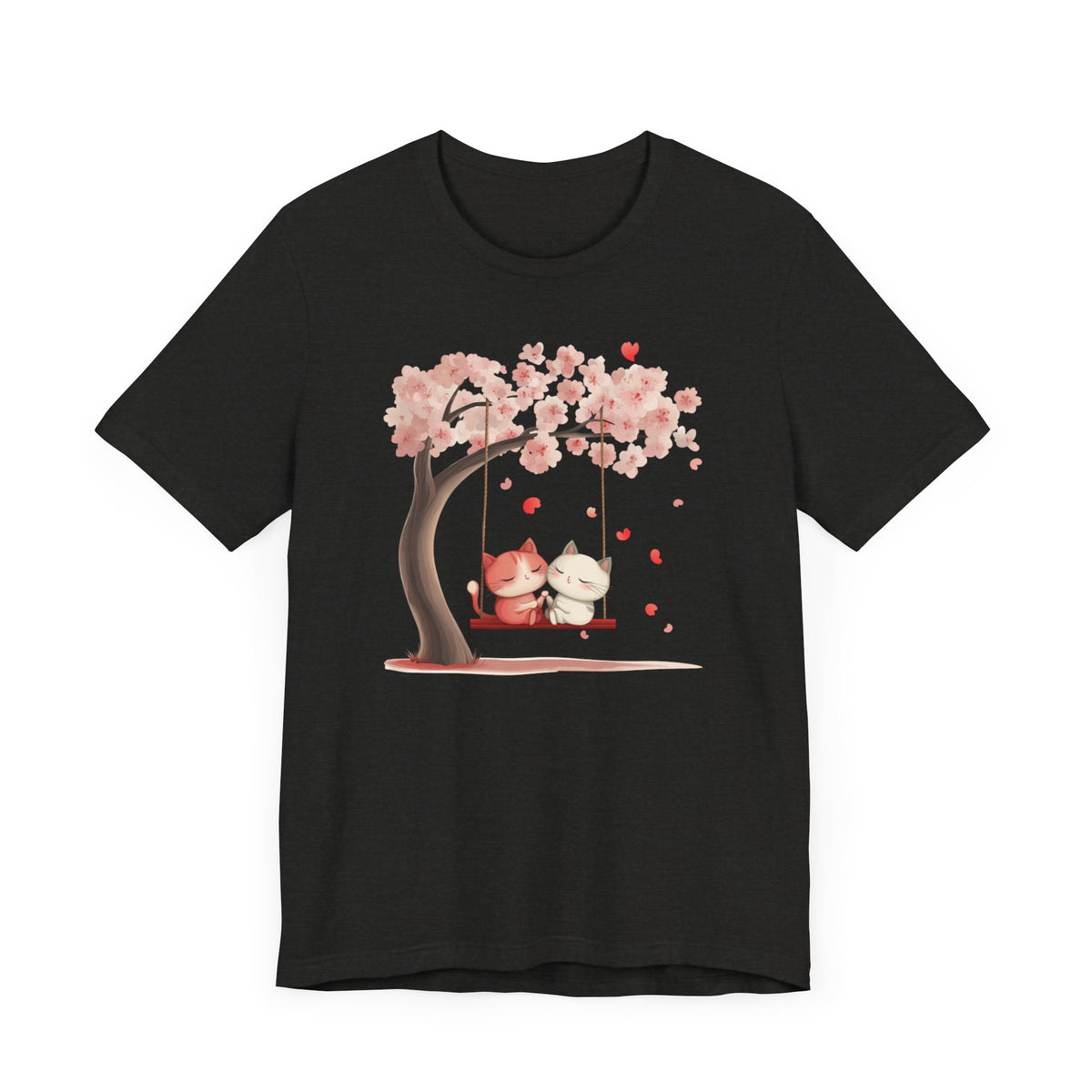 Cute Cat Couple on a Swing Under a Blossom Tree
