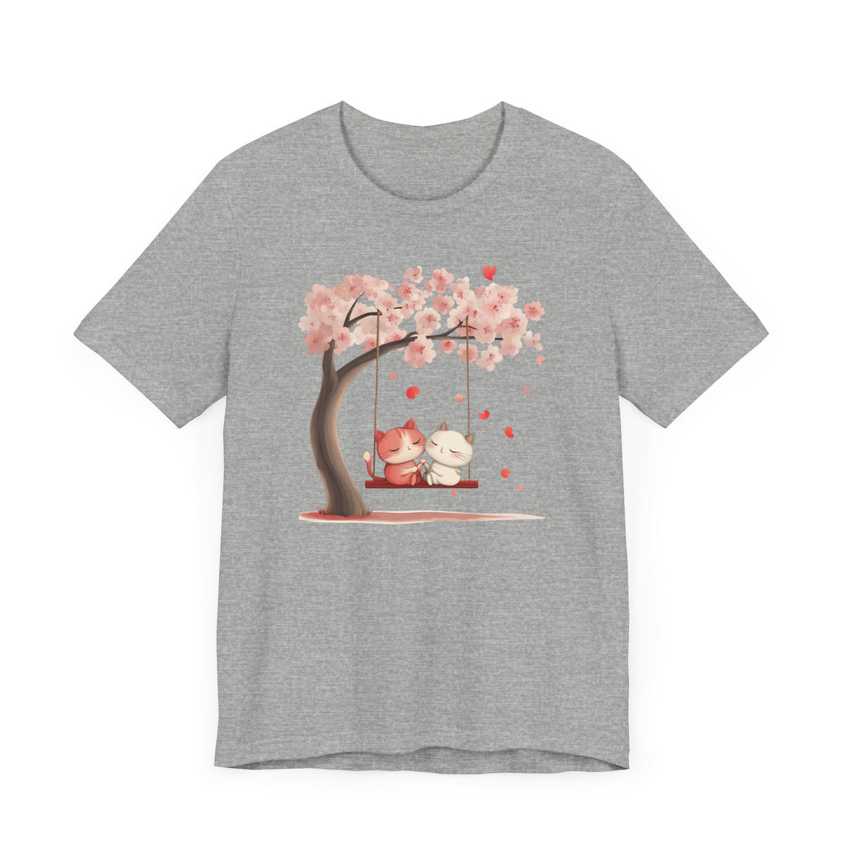 Cute Cat Couple on a Swing Under a Blossom Tree