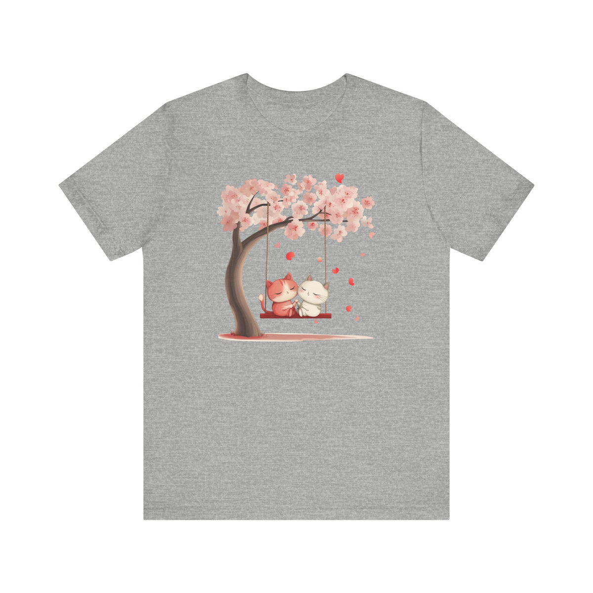Cute Cat Couple on a Swing Under a Blossom Tree