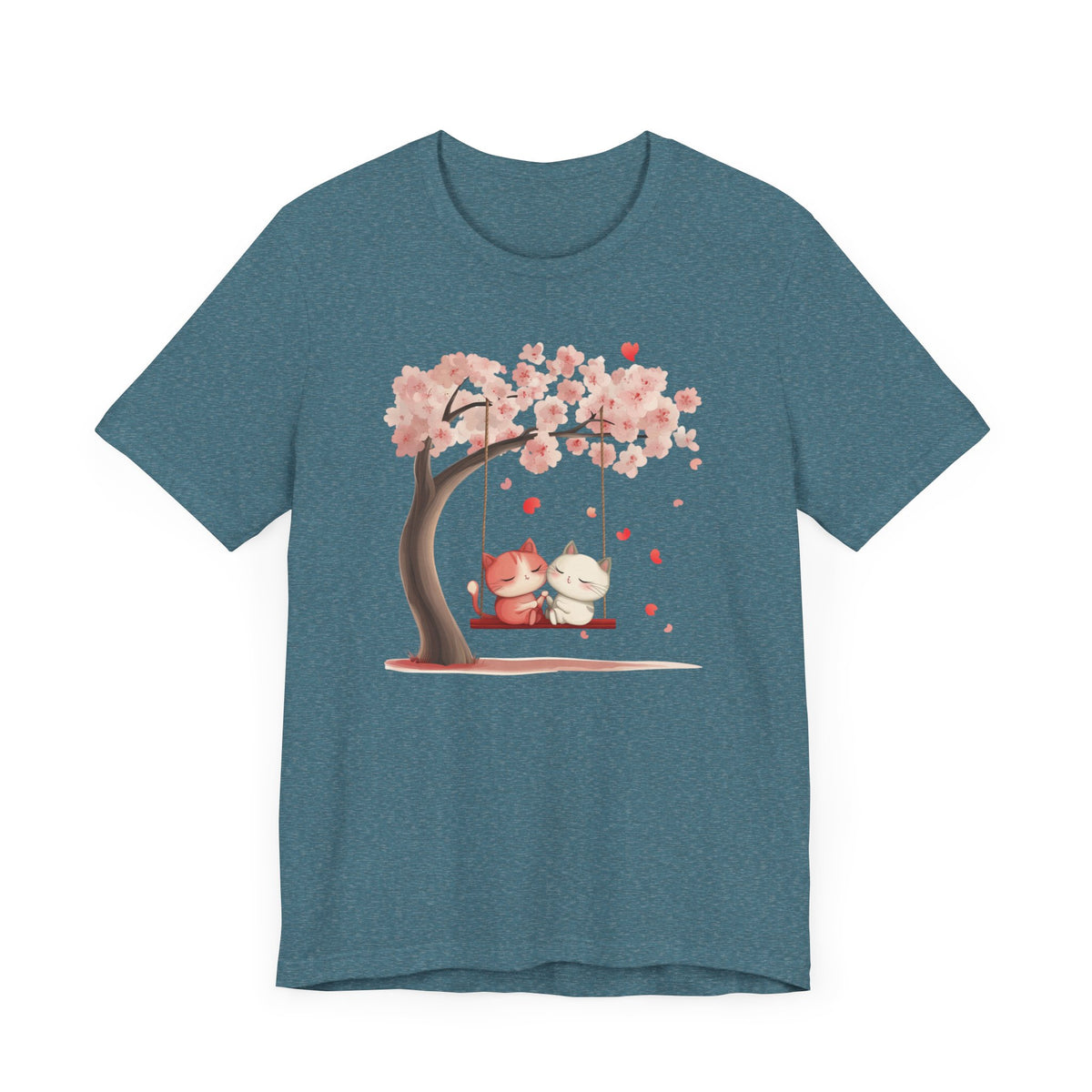 Cute Cat Couple on a Swing Under a Blossom Tree