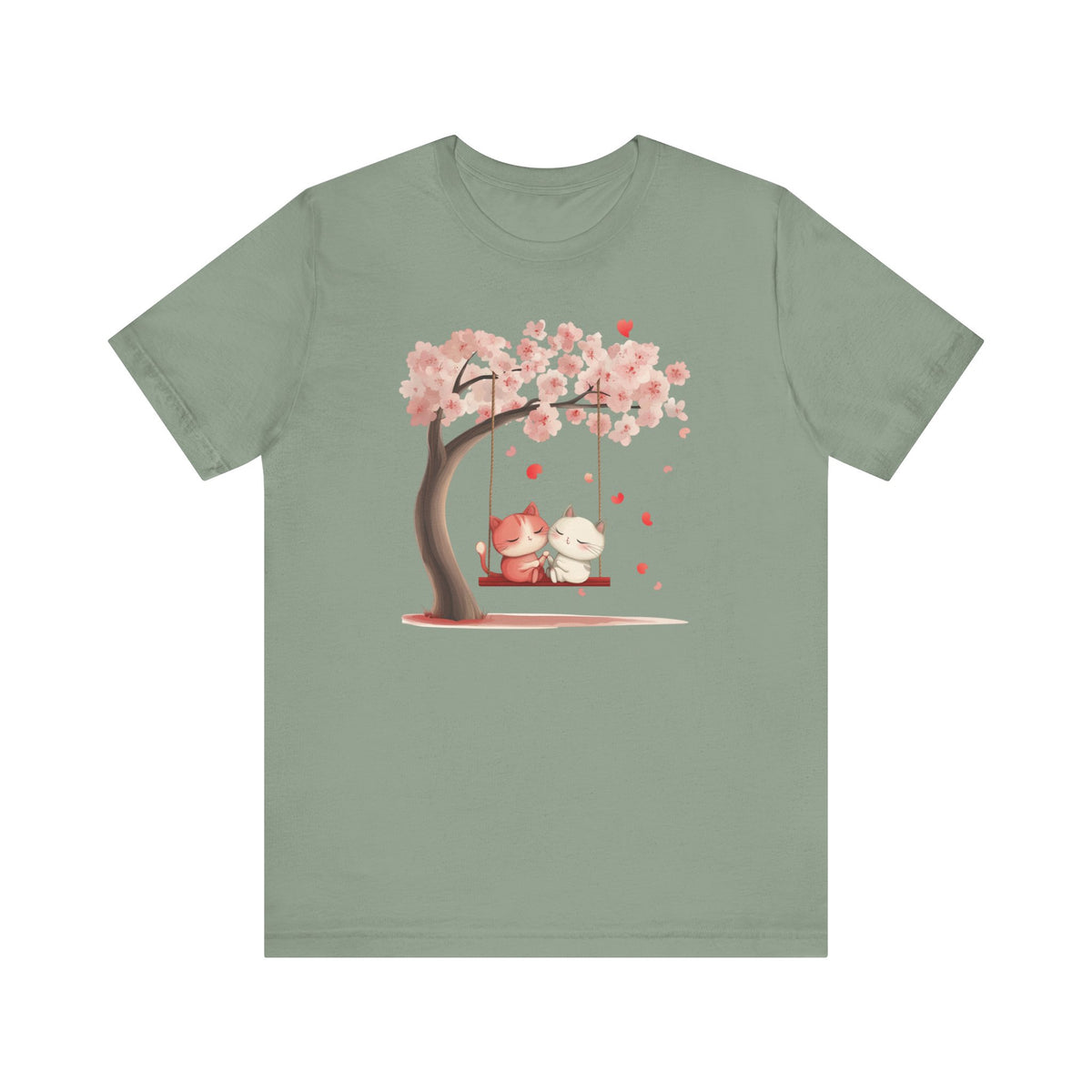 Cute Cat Couple on a Swing Under a Blossom Tree