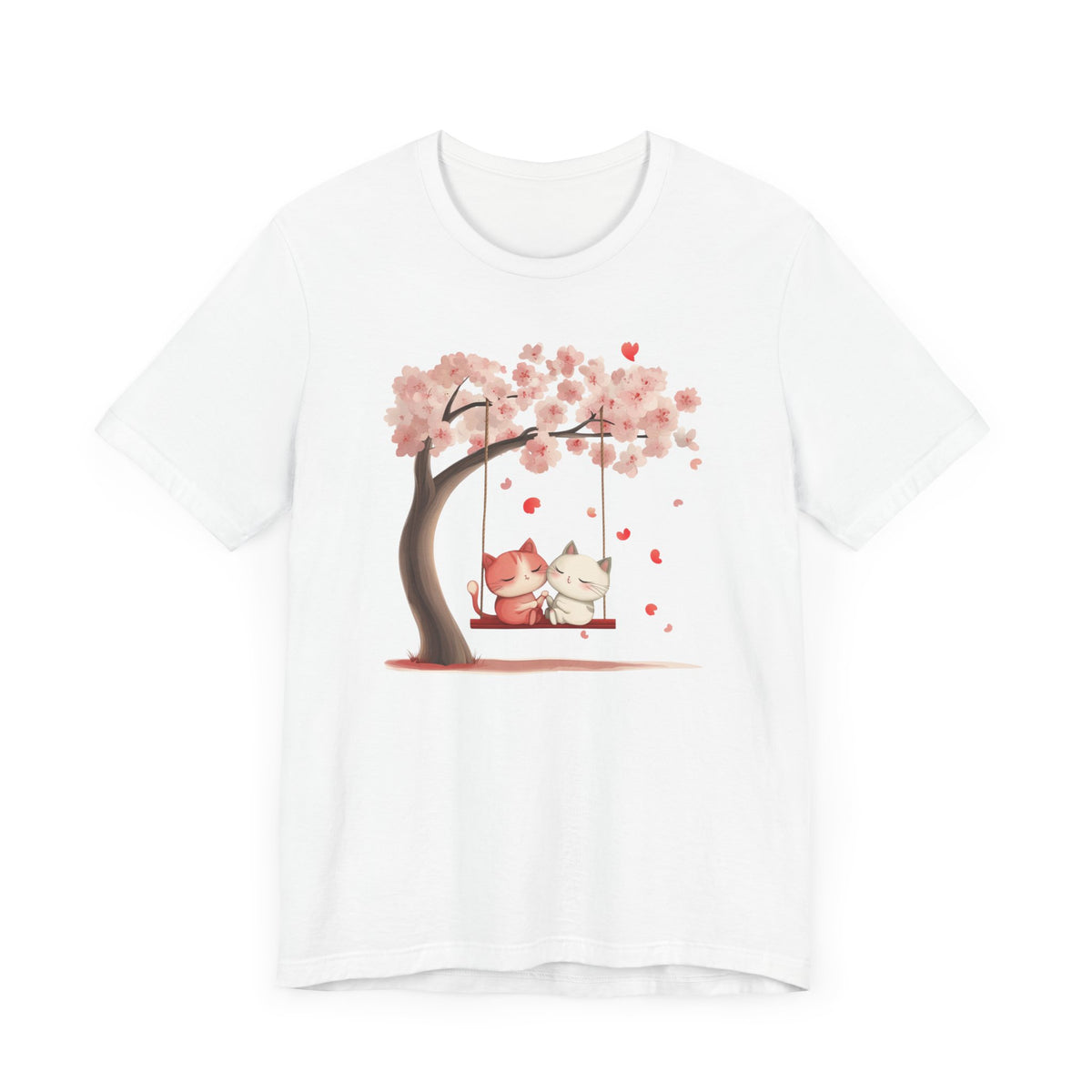 Cute Cat Couple on a Swing Under a Blossom Tree