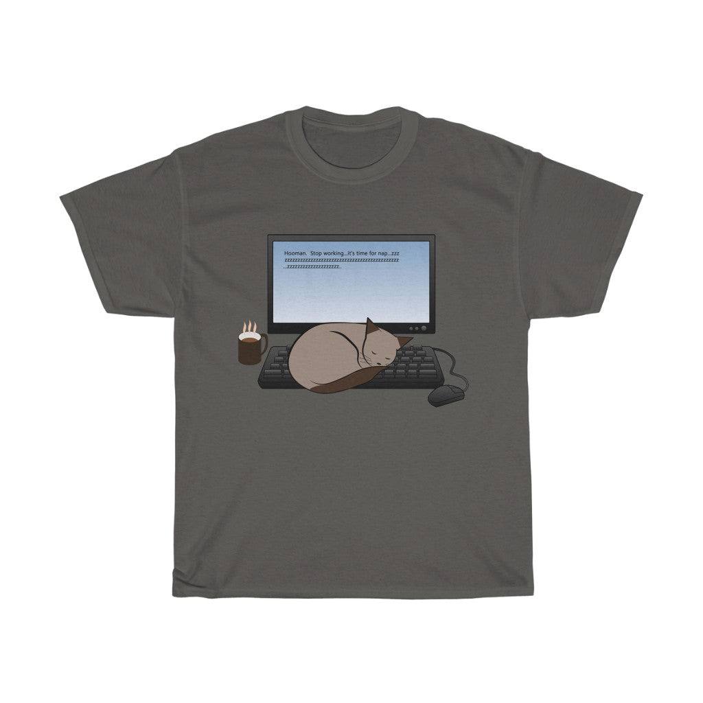 Sleeping Cat on Computer Keyboard Unisex T-Shirt